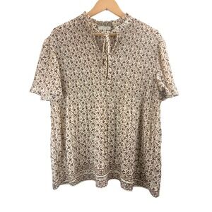 MAX STUDIO Women's Floral Print‎ Smocked Neck Tie Neck Blouse Size L Boho Casual